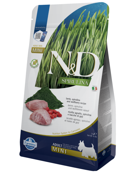 Farmina N&D Spirulina Lamb Adult Medium & Maxi — беззерновий сухий корм для дорослих собак середніх і великих порід (ягня, спіруліна, ягоди годжі)